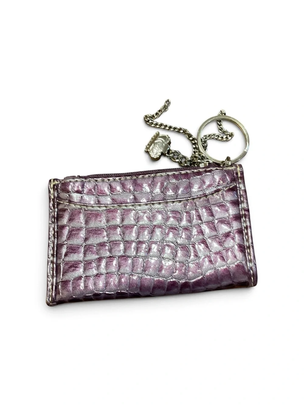 Kathy Van Zeeland Metallic Purple Croc-Embossed Card Holder Keyring